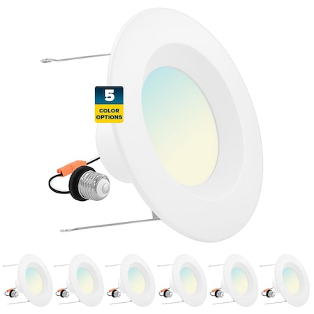 Sunperian 5/6 Inch LED Recessed Can Lights 5 CCT Selectable 2700K-5000K 14W 1100LM CRI90 Dimmable 6-Pack SP34205-6PC